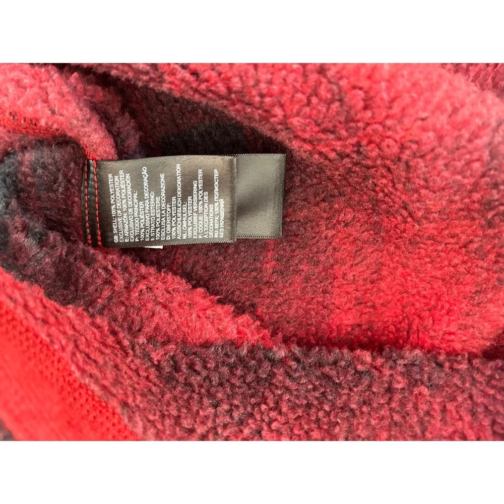 The North Face Mens Red Black Plaid Quarter Zip Fleece Pullover Jacket Size M